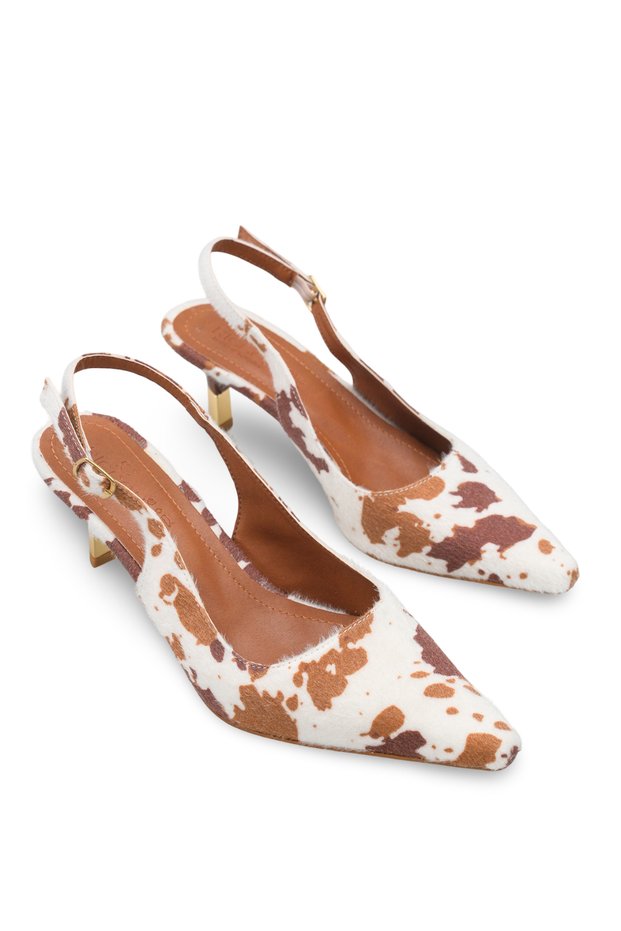 Lyra Cara Women's Pointed Toe Open Back Thin Heeled Shoes 00123510 Tan Beige Leopard Feather