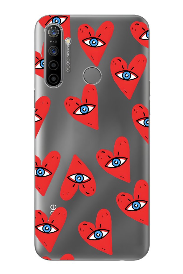Realme 5I / 6I / C3 Compatible Transparent Phone Case with Eye and Heart Pattern