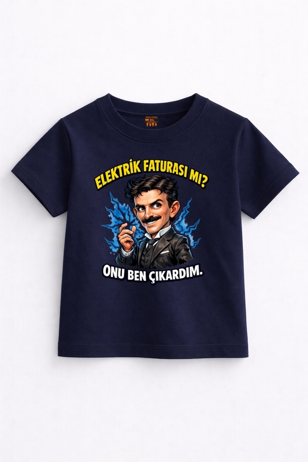 Electric Shock – Tesla Cartoon Printed Funny Kids T-Shirt