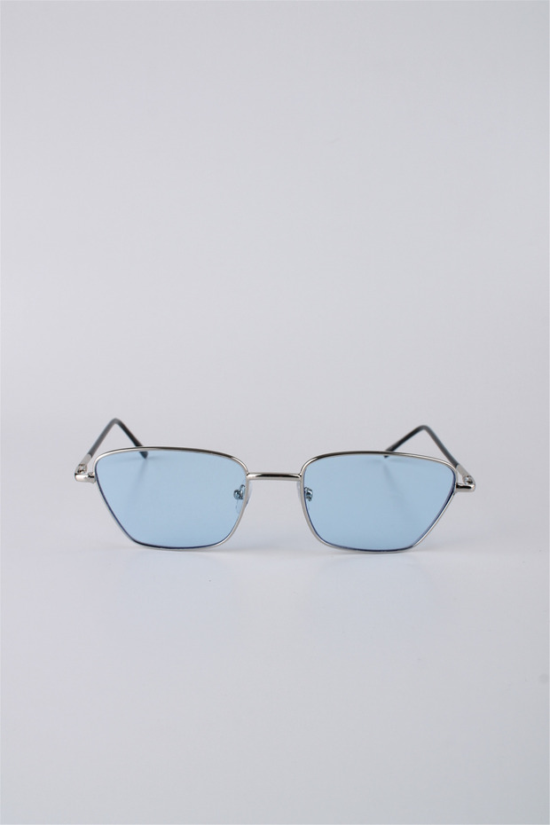 Geometric Frame Silver Metal Blue Glass Unisex Sunglasses Gg25Bmtompl3R06