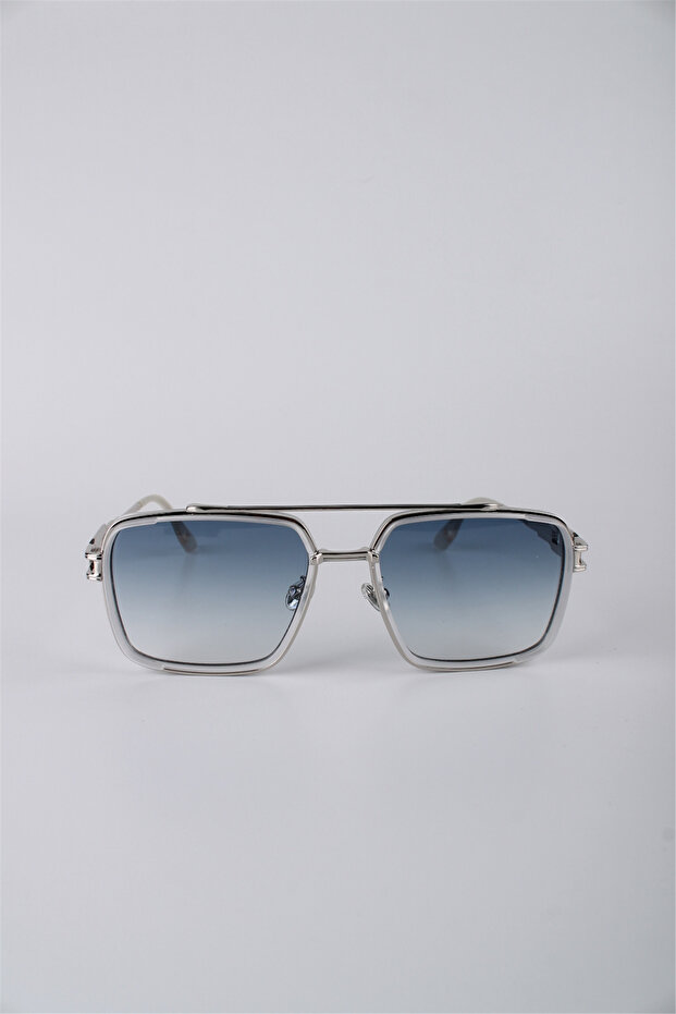 Unisex Silver Frame Square Metal Sunglasses Gg25Mp3415R05