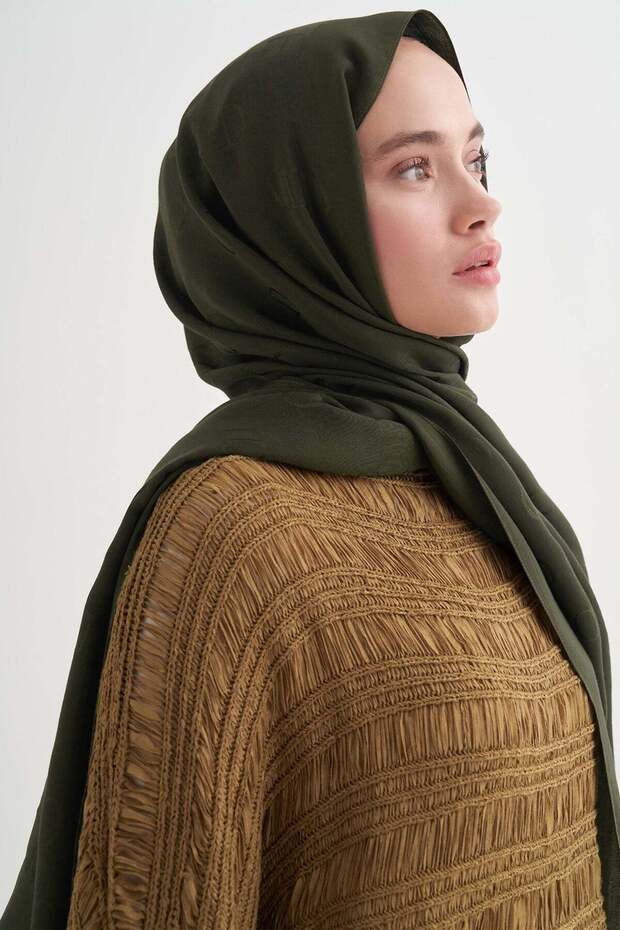 Monogram Pattern Liora Cotton Shawl Forest Green