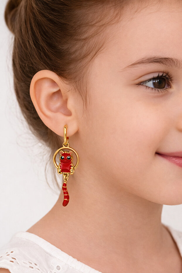 Pineapple Cherry Daisy Heart Cat Figured Dangle Children's Earrings