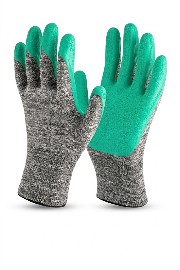 Green Polyester Knitted Latex Coated Glassworking Work Gloves with Fleece Anti-Slip Structure Assembly Construction Gloves 1 Pair