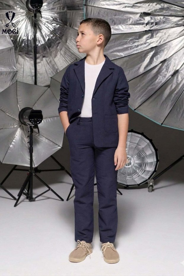 Mojo Boy's 1-12 Years Old Linen Sports Suit Navy Blue