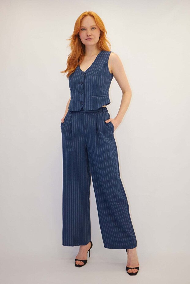 Vest with Stripe Detail Suit Indigo