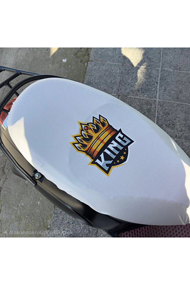 King's Crown Logo White Auto Service Cover Front and Rear 4-Piece Set (with Rear Logo) 1St Quality Combed Cotton Flexible Material