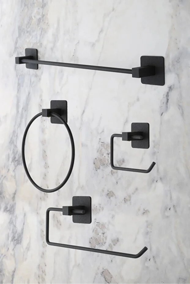 Black Square Adhesive Long Towel Holder Ring Towel Holder Wc Outdoor Toilet Roll Holder Roll Towel Holder Set of 4