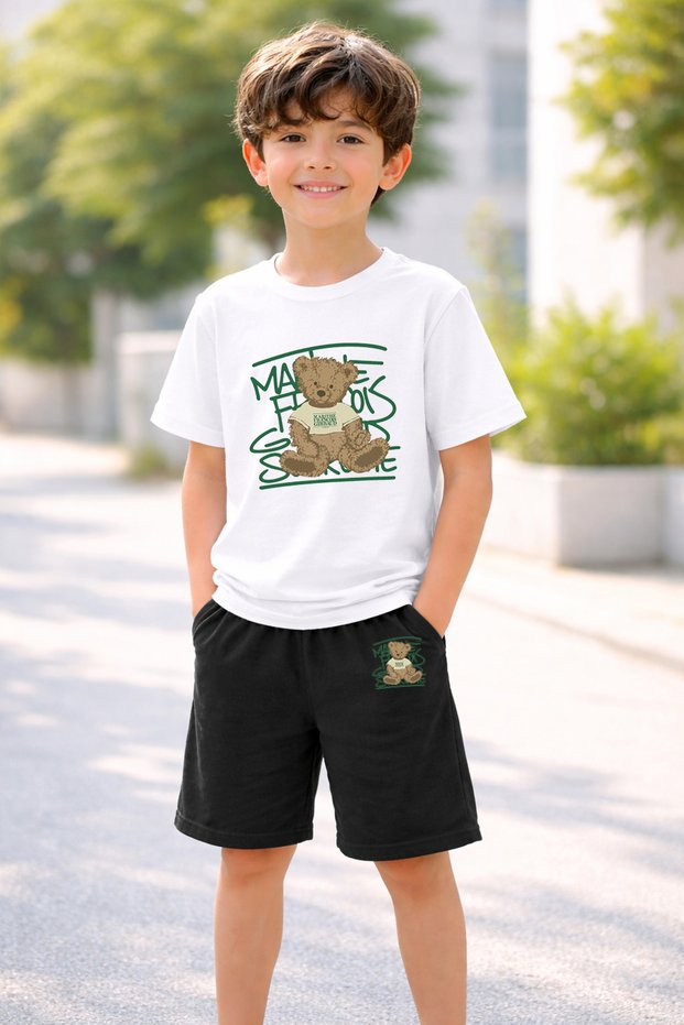 Boy's - Girl's T-Shirt Shorts Set 100% Cotton Summer Comfortable Fit Printed T-Shirt Children's Combination