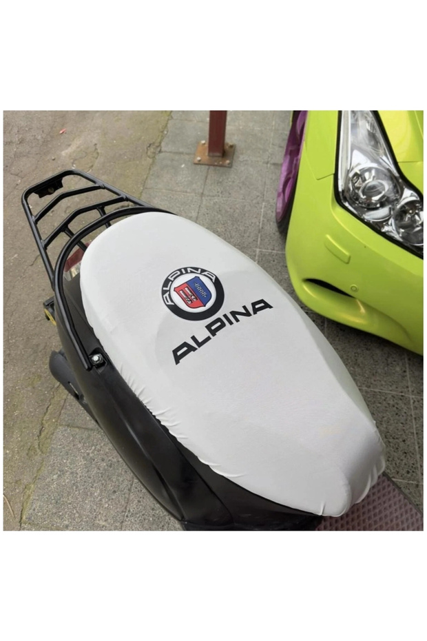 Alpina white combed motorcycle seat cover 1st quality lycra combed washable