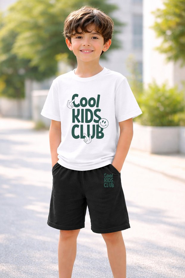 Boy's - Girl's T-Shirt Shorts Set 100% Cotton Summer Comfortable Fit Printed T-Shirt Children's Combination