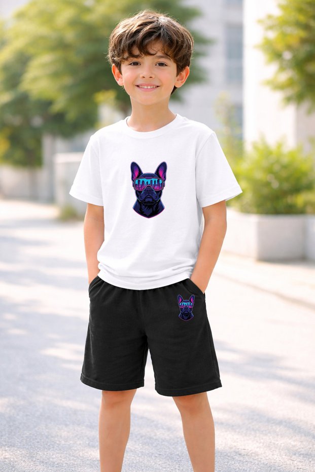 Boy's - Girl's T-Shirt Shorts Set 100% Cotton Summer Comfortable Fit Printed T-Shirt Children's Combination