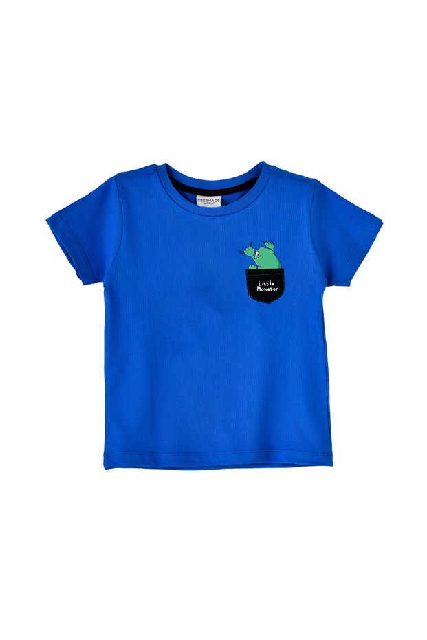 Cute Little Monster On Pocket T-Shirt for Unisex Kids 100% Cotton Multiple Colors Sizes 0-16 Years