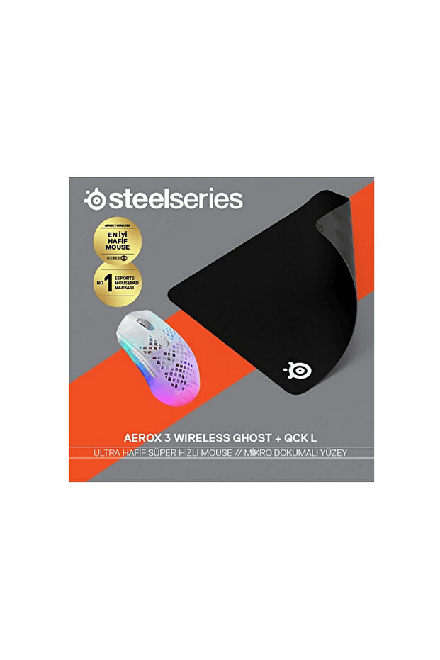 Aerox 3 Wireless Ghost Edition Gaming Mouse + Qck Large Mousepad Bundle