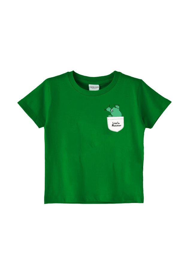 Cute Little Monster On Pocket T-Shirt for Unisex Kids 100% Cotton Multiple Colors Sizes 0-16 Years