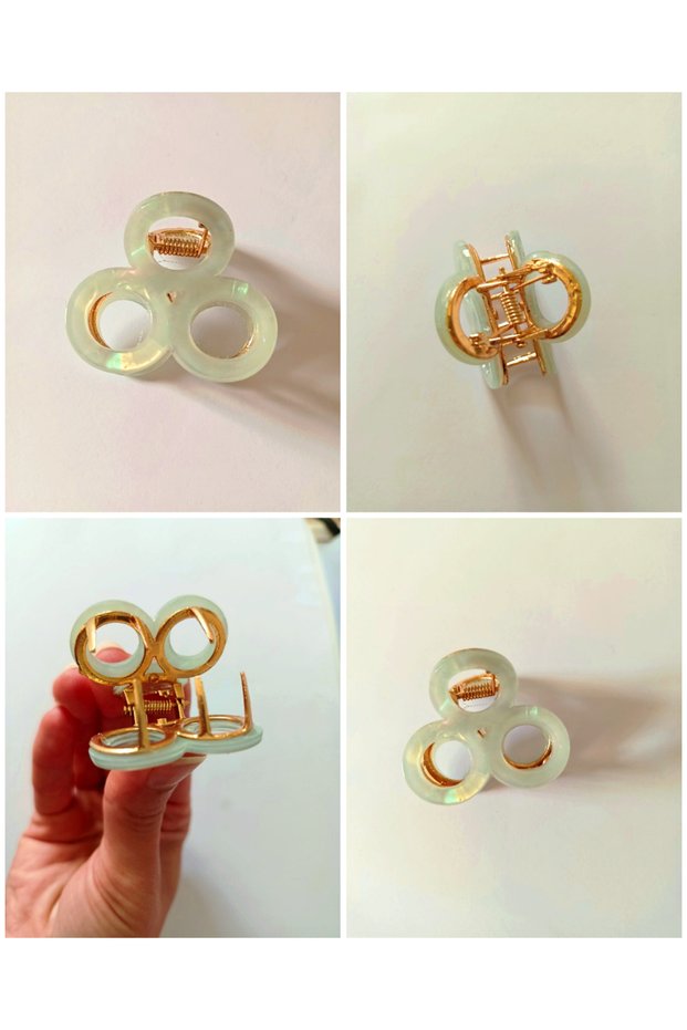 Pearlescent Water Green Clover Model Hair Accessory Fashion Brand Latch Buckle 4 cm