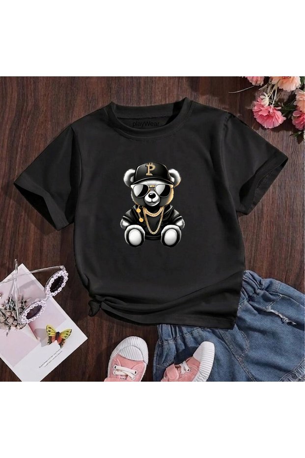 Bear P Printed 100% Cotton Crew Neck Kids Unisex T-Shirt 5 6 -7 8-9 10 -11 12 Years Old