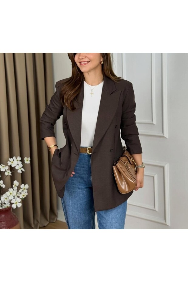 Double-Breasted Collar Plaid Patterned Lined Jacket - 2