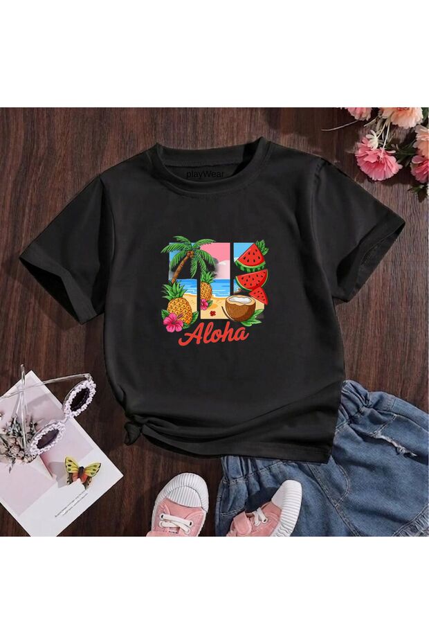 Aloha Watermelon Printed 100% Cotton Crew Neck Kids Unisex T-Shirt 5 6 -7 8-9 10 -11 12 Years Old