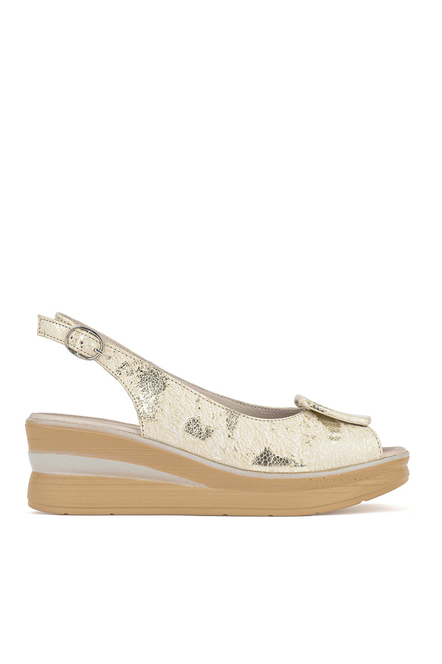, Women's Genuine Leather Wedge Heel Sandals 161992Z1802 Gold