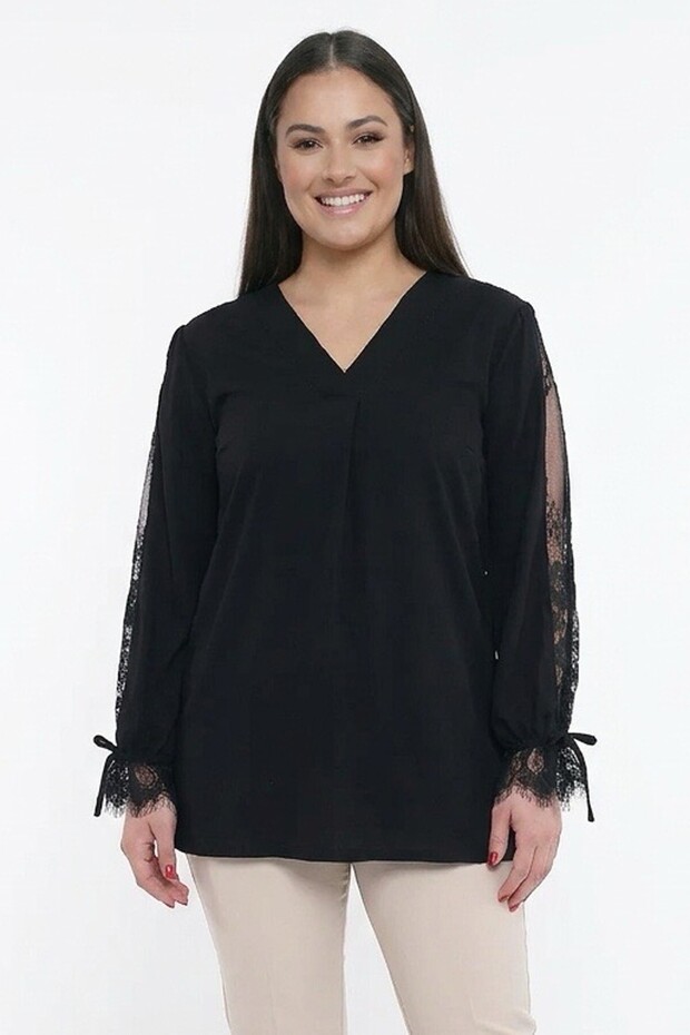 Women's Underarm Ruched Pleated Detailed Lycra Crystal Viscose Plus Size Blouse