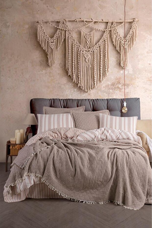 Bona 7 Piece 100% Cotton Double Bed Cover Duvet Cover Set Beige