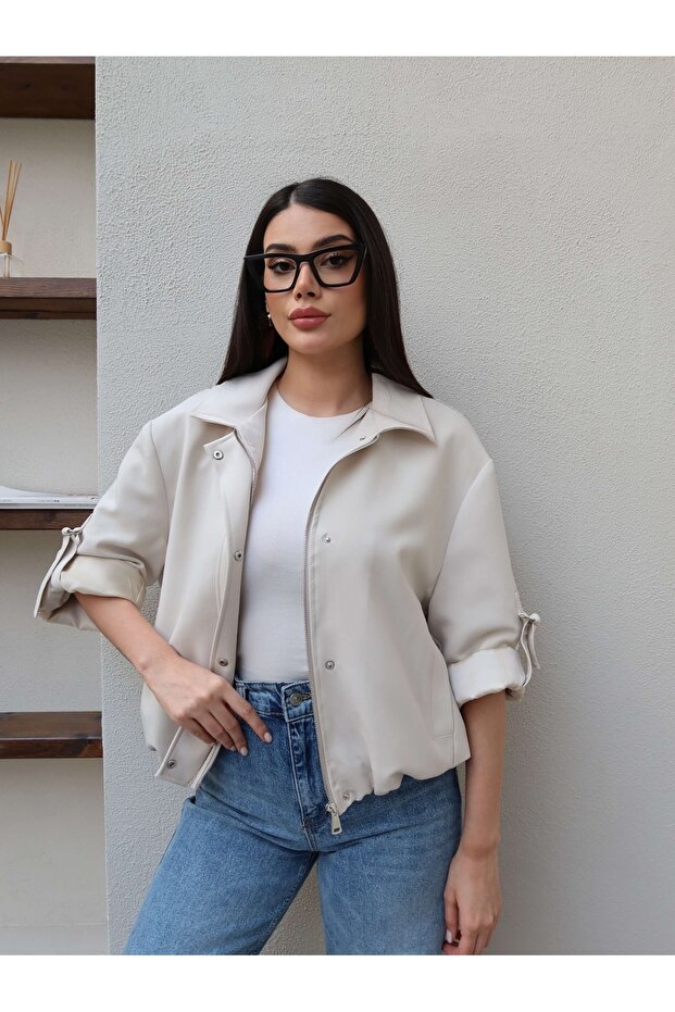 سترة بومبر بأكمام مشبكية