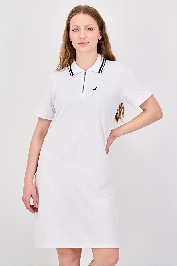 Women Embroidered Logo Mini Dress, White