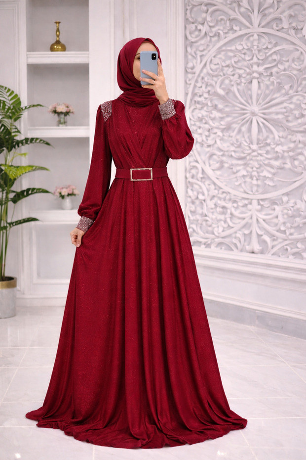 Tesettür Silvery Evening Dress