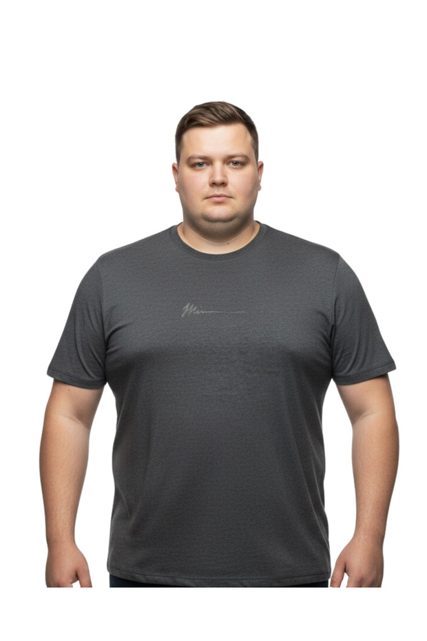 Men's Large Size Anthracite Crew Neck Short Sleeve Mimi T-Shirt 5Xl-6Xl-7Xl-8Xl