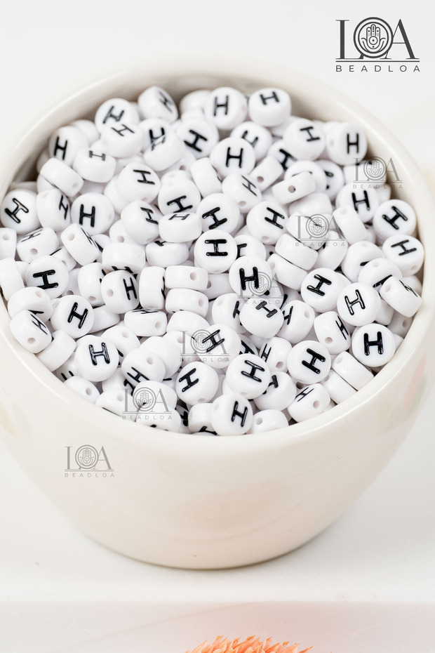4X7 mm Flat Single Letter - H - Alphabet Beads Lettered Beads 100 Pieces