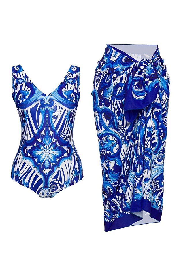 Pareolu Patterned V-Neck Swimsuit - 1