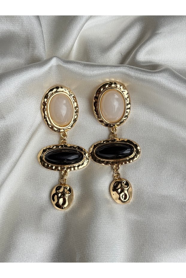 Bohemian Earrings with Natural Gold Stone Pendants