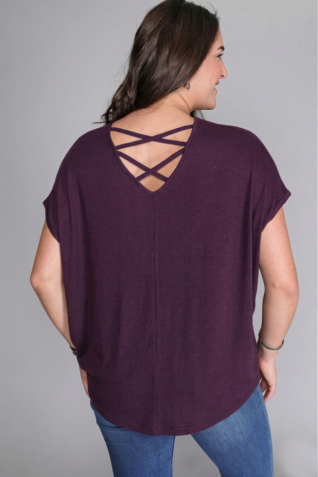 Plus Size Back Cross Short Sleeve Blouse