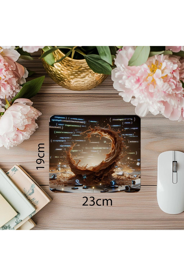 لوحة ماوس مطبوعة مستوردة من Medium Air Coffee Splash + Code - مقاس 19 × 23 سم و2 مم مستطيلة