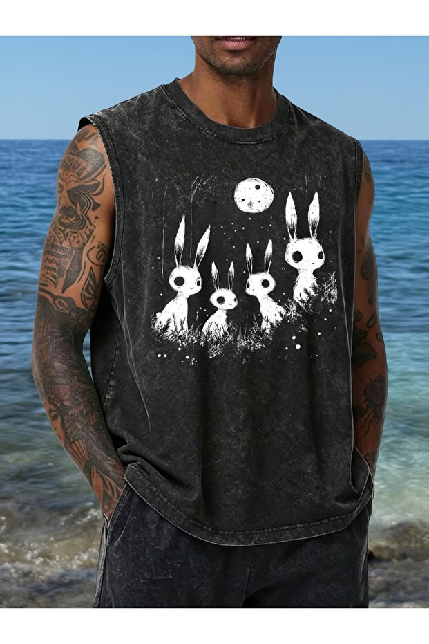 Vintage Acid Wash Boxy Fit Crew Neck Cotton Sleeveless Tank Top