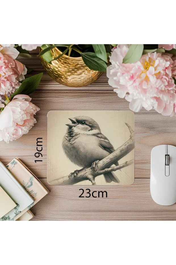 لوحة ماوس مطبوعة عليها رسم طائر العصفور جالس على غصن – تصميم بسيط - 19×23 سم 2 مم مستطيلة الشكل مستوردة