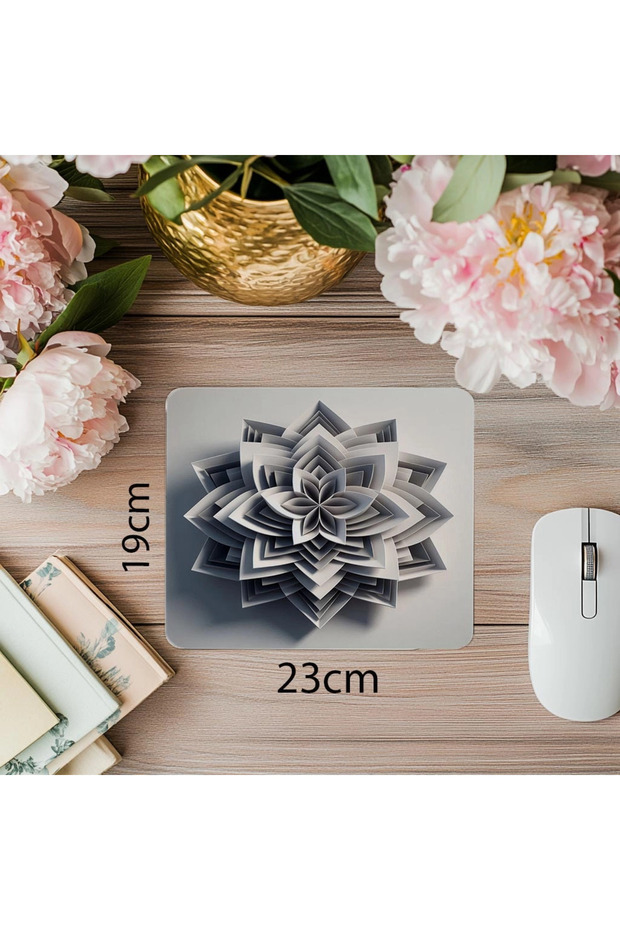 لوحة ماوس هندسية على شكل زهرة بسيطة - لوحة ماوس مطبوعة مستطيلة مستوردة مقاس 19 × 23 سم 2 مم