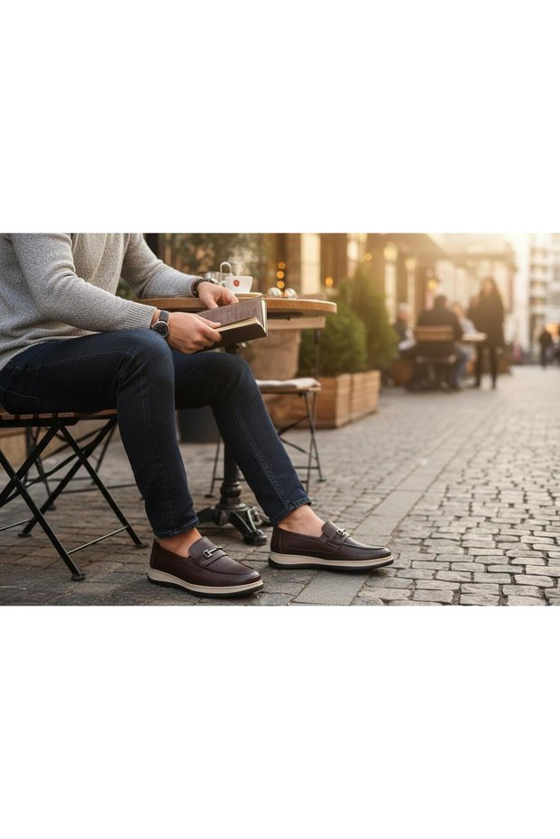 Byk Ata 570 Genuine Leather Laceless Flat Buckle Detail Stylish Comfortable Loafer Men's Shoes