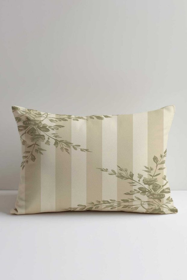 Striped Floral Patterned Cushion Cover - Double-Sided Printed Decorative Living Room Sofa Cushion 30X50