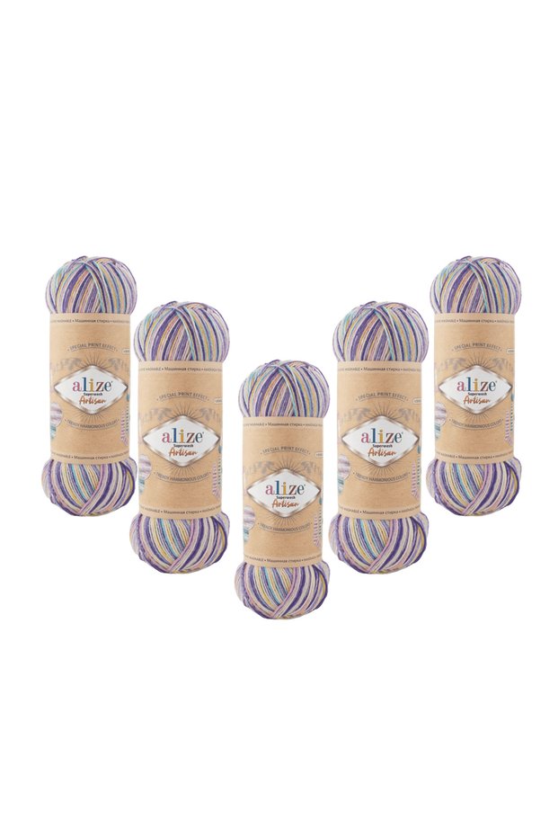 Superwash Artisan (9003) 5 Pieces 100 Gr 420 Mt 75% Wool Hand Knitting Yarn – Soft Durable Multi-Colored Yarn