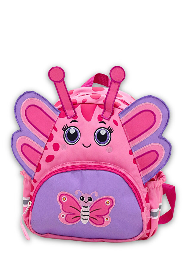 Girl's Kindergarten Backpack with Cute Butterfly Figure and Pink Purple Pattern