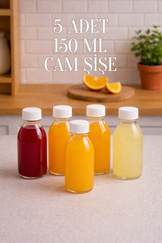 5 Pieces 150 ml Transparent Detox Shot Bottle with White Lockable Cap 150 Cc Ginger Shot White Glass Bottle