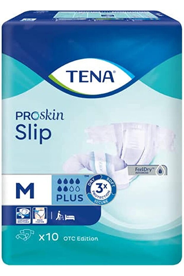 Slip Plus Incontinence Diapers, Size M, 10 Pieces - One Pack