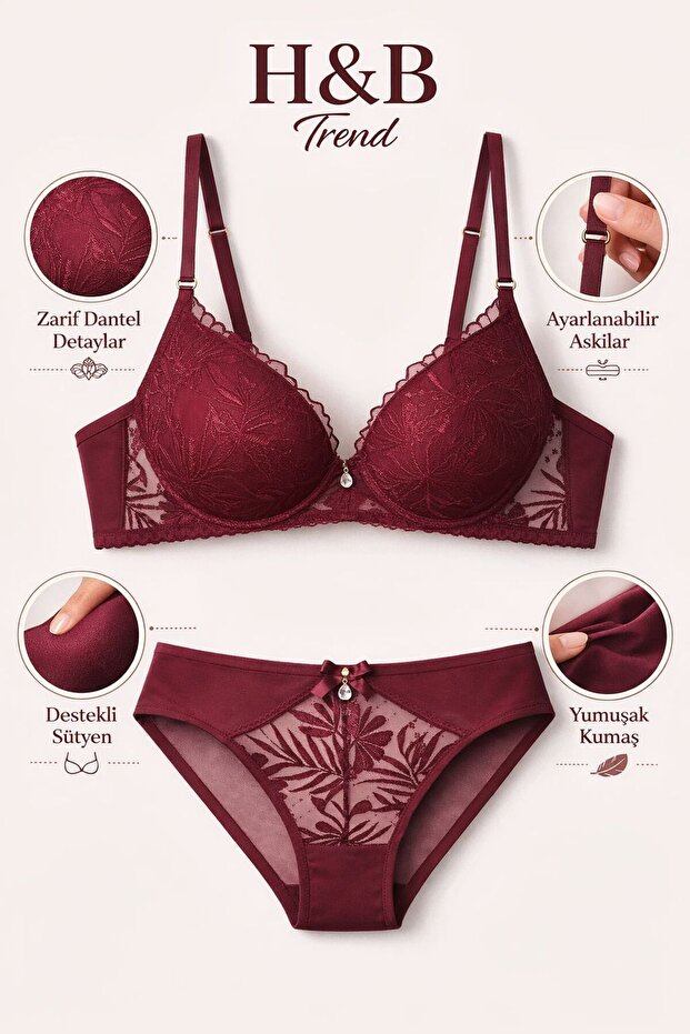 Women's Lace Supported Bra and Panty Set - Stylish Design Lingerie Set