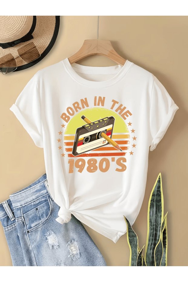 Born in the 1980's vintage cassette printed premium oversize t-shirt