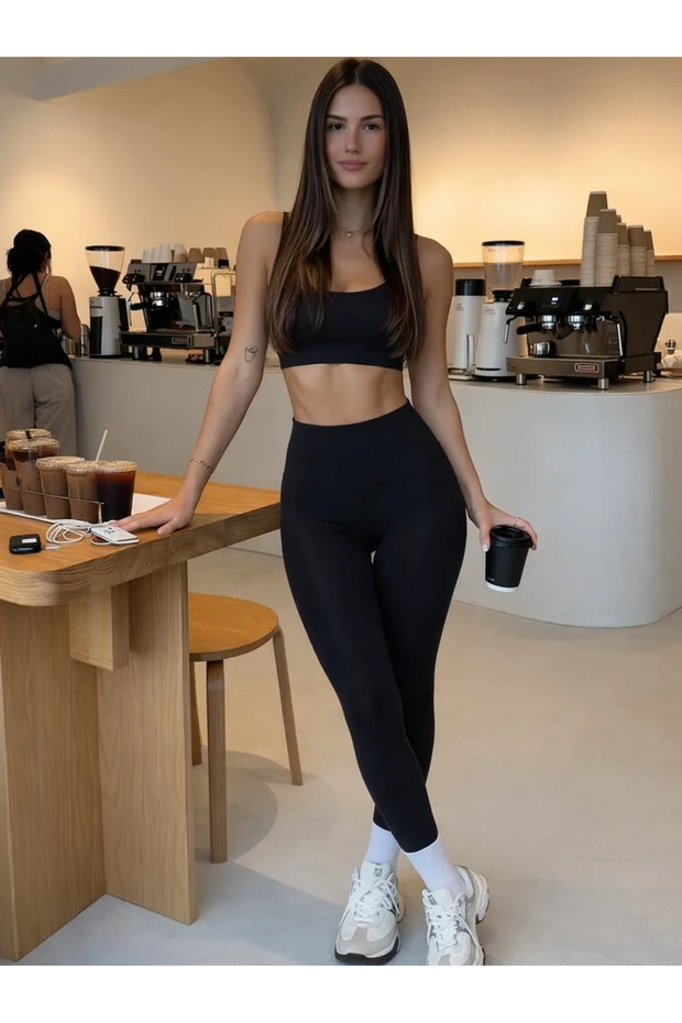 Women's Black No-Show High Waist Gathering Corset Interlock Steel Knitted Casual Summer Leggings