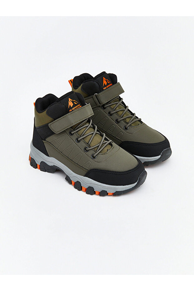 Khaki lace-up and hook-and-loop boys' boots