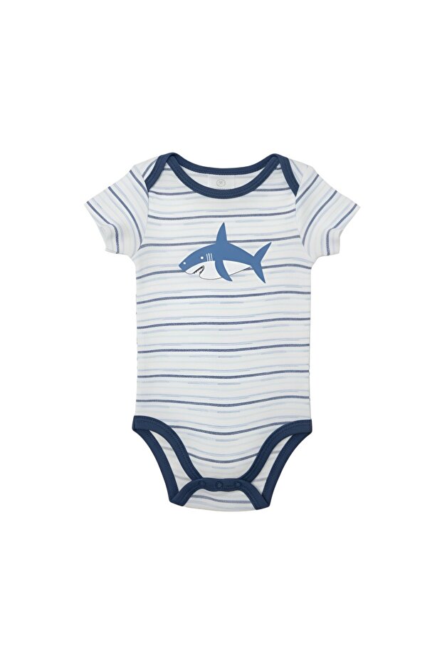 -Shark Print Short Sleeve with Pyjama 3-Piece, 03M to 12M