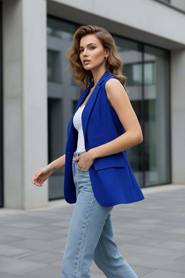 Sleeveless Single Button Atlas Jacket - Saks - 3